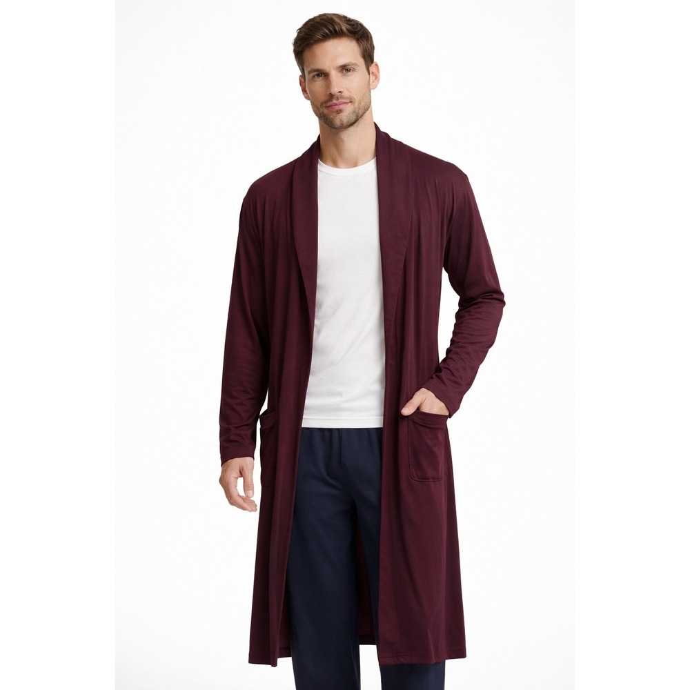 Hanro‎ Night & Day Long Robe Mens Medium Burgundy Shawl Collar 5438